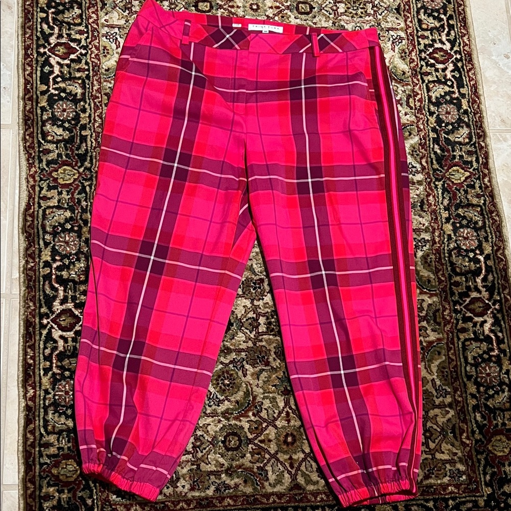 Trina Turk Girls' Hot Pink & Berry Plaid Jogger Pants Size 16